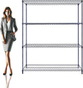 NSF Commercial 4-Tier Wire Shelving with Wheels, 60"x18"x72" Heavy Duty Metal Shelves 3200 lbs Max Capacity, Black Storage Rack for Garage Kitchen Pantry Warehouse