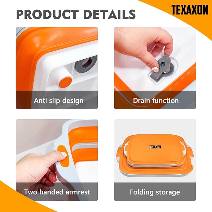 8L/16L BBQ Prep Tub with Cutting Board, Lid & Complimentary Mitts/Gloves – Collapsible Bucket for BBQ, Marinade, Picnic, Camping, Meat Prep – Orange/Black (Orange, Large)
