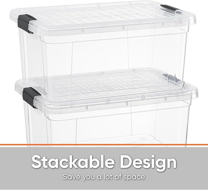 Superio Storage Bins with Lids- 6 Pack, 6.6 Qt Clear Boxes for Organizing, Stackable Plastic Containers- BPA Free, Non-Toxic, Odor Free, Organizer for Home, Office, Dorm