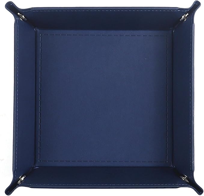 siduater Valet Tray Desktop Storage Organizer – Vegan Leather Catchall Tray Bedside Vanity Tray Nightstand Caddy Holder for Remote Controller, Watch, Keys, Phone, Wallet, Coin, Jewelry, Navy