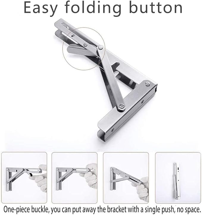 Folding Shelf Brackets, Max Load 300 lb, Heavy Duty Stainless Steel Collapsible Wall Mounted Shelf Brackets for Table, Space Saving DIY Bracket, Pack of 2 (2, 20 Inch)