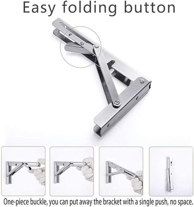 Folding Shelf Brackets, Max Load 300 lb, Heavy Duty Stainless Steel Collapsible Wall Mounted Shelf Brackets for Table, Space Saving DIY Bracket, Pack of 2 (2, 14 Inch)