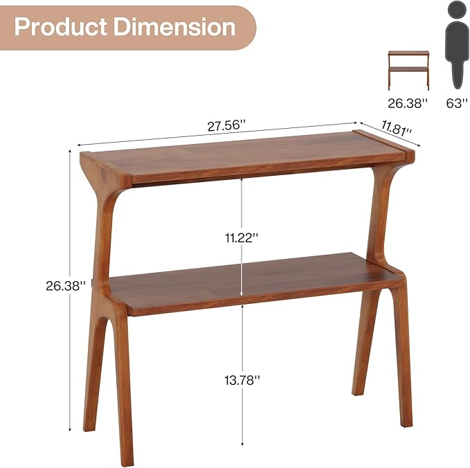 Solid Wood End Table, 2-Tier Side Table with Storage Shelf, Wooden Modern Accent Slim Bedside Table for Sofa, Living Room, Bedroom, Small Space, Easy Assembly, Cherry