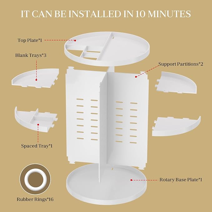 Makeup Organizer 360 rotating, Adjustable Skincare Organizers with Brush Holder, Cosmetics Display Cases for Vanity Bathroom Countertop Large Capacity Carousel Make up Caddy Shelf (White)