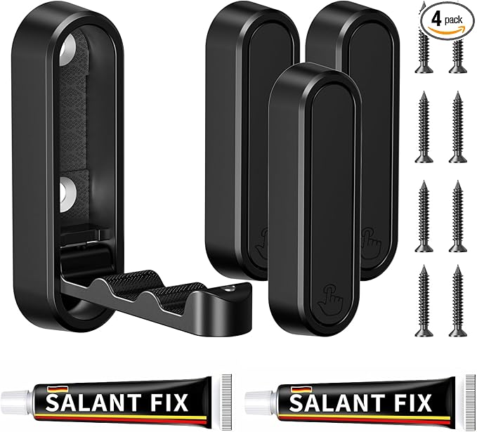 4-Pack Heavy Duty Zinc Alloy Folding Wall Hooks for Bathroom, Kitchen, Entryway, Closet - Space-Saving Design Holds Coats, Towels, Backpacks, Hats, Keys (Black)