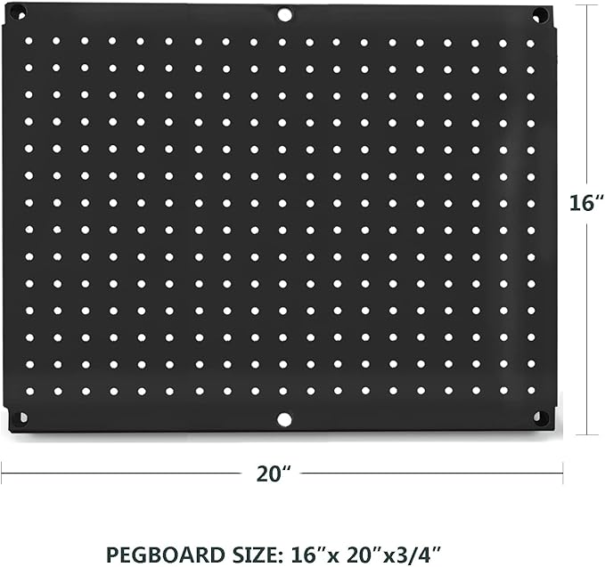 Metal Pegboard 16-Inch Tall x 20-Inch Wide Heavy Duty Wall Organizer for Home Garage Tool Storage 4pcs Black