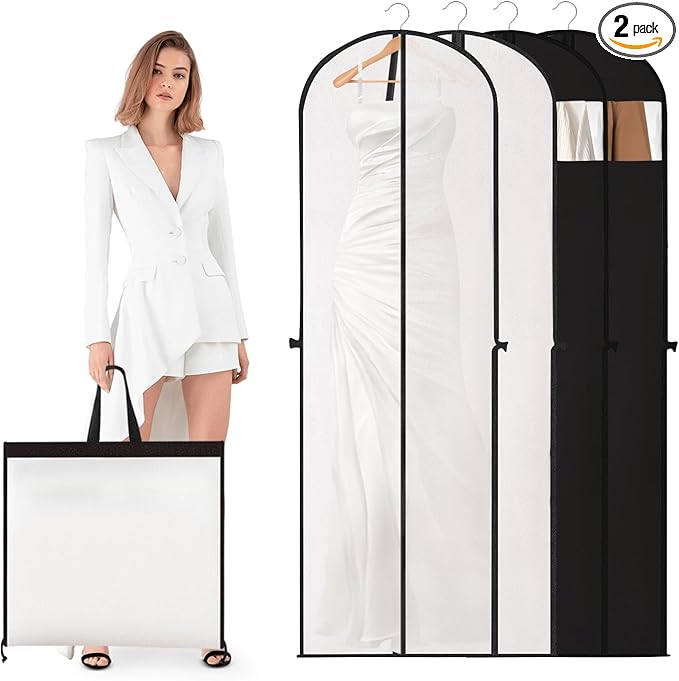 2 Pack Garment Bags for Travel, 71" Hanging Dress Bags Waterproof Suit Bag for Gowns Dresses Long Garment, Foldable & Portable Garment Bag