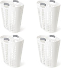 Gracious Living Easy Carry Flex Hamper, Large 87.5 Liter Lightweight Plastic Ventilated Laundry Basket Clothes Bin with Handles, White (4 Pack)