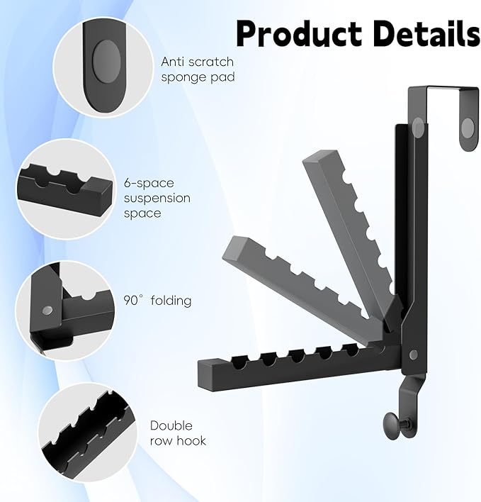 BAKON Over The Door Hanger Folding Clothes Drying Rack, Folding Hanging Coat Rack for Indoor Laundry Room Compact Small Space Foldable Portable Clothing Hanger Hook Collapsible (Black-4(Upgraded))