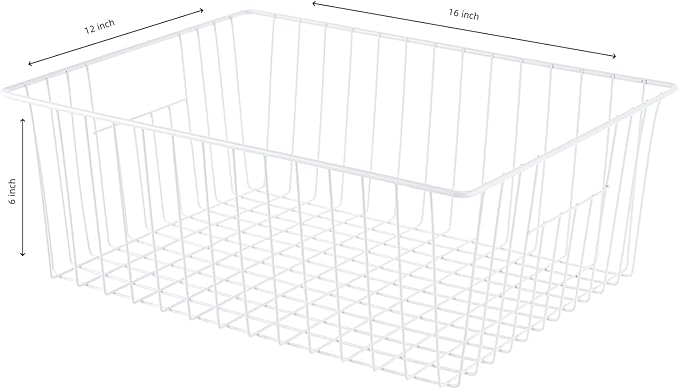 Upright Freezer Organizer Bins， Freezer Baskets for 16, 17, 21 cu.ft Standup Freezer, Wire Storage Baskets with Built-in Handles for Frozen Foods, Snacks, Vegetables, Fruits and More, Set of 6, White