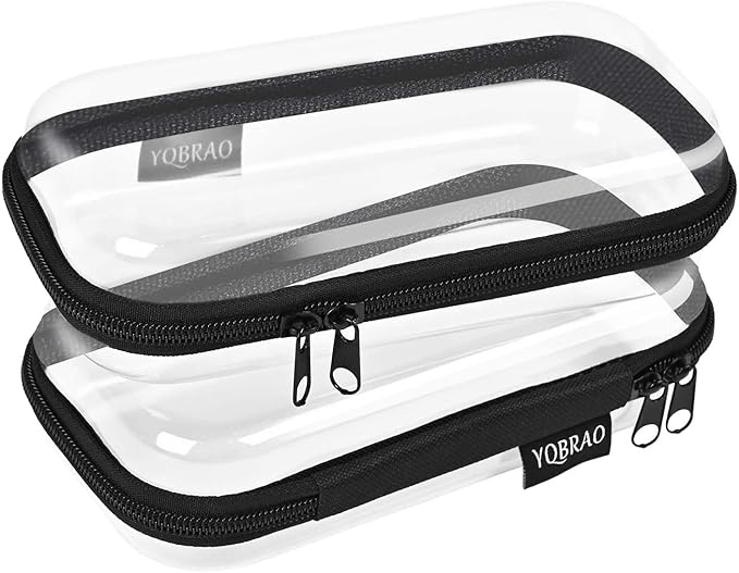 2PCS Zippered Hard Pouch Double,Portable Waterproof Cosmetic Bag with Zipper,DIY Storage Organizer Bins,Hard Plastic Case,Clear Zipper Bags for Organizing,Pencil Case