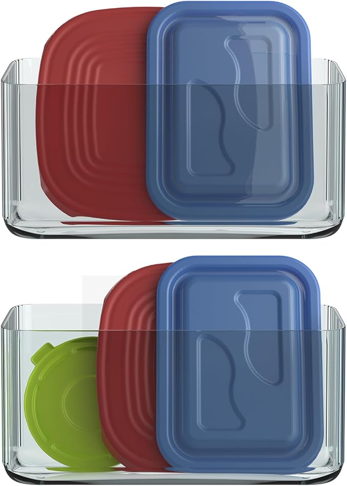 MaraFansie 2 Pack Plastic Lid Organizers - Inside Cabinet for Kitchen, No Drilling Wall Mount Container Holders for Tupperware, Food Storage, Clear Gray