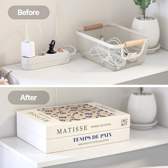 Book Shape Decorative Cable Management Box - Expandable Cable Organizer Box with Magnetic Closure for Home & Office (GoghMonet, Standard)