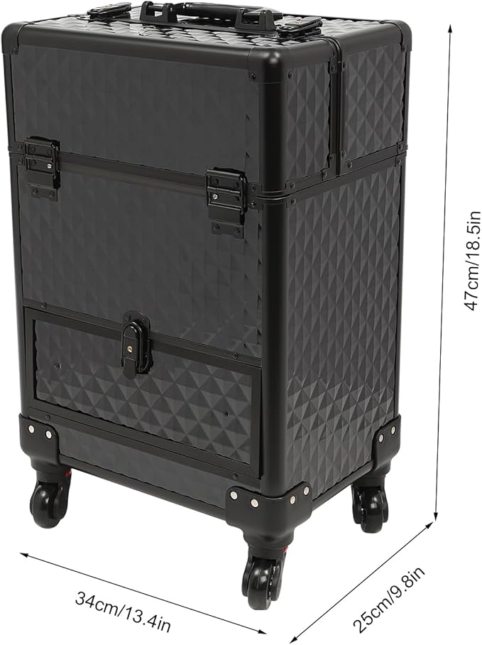 Professional Rolling Makeup Train Case with Lock, 7 Compartments 44lbs Capacity Rolling Nail Case Adjustable Organizer for Makeup Artists, Hairstylists, Pet Groomers (Black)
