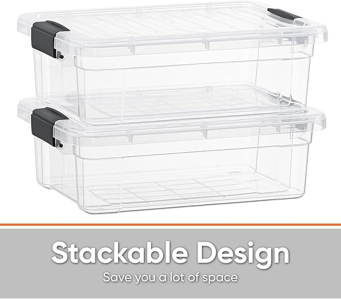 Superio Clear Storage Boxes with Lids, 1.27 Quart Plastic Container Bins for Organizing, Stackable Crates, BPA Free, Non Toxic, Odor Free, Organizers for Home, Office and Dorm, 8 Pack