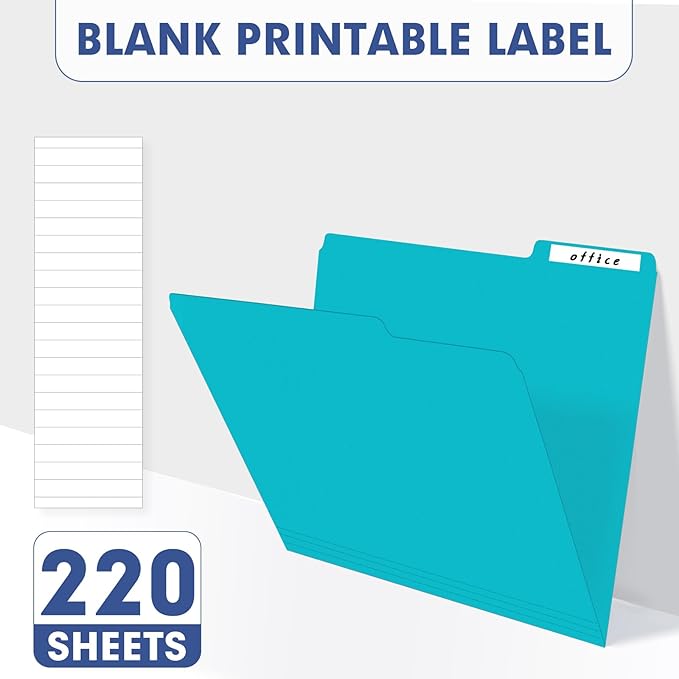 File Folder, PANDRI 220 Pack Colored File Folder, 1/3 Cut Tab, Letter Size, Assorted 12 Colors Filing Folder for Office School Business