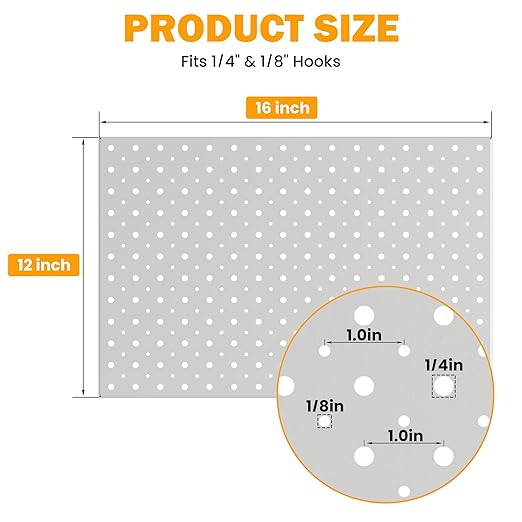 Pegboard Smith Metal Pegboard Panels, 16" x 12" Heavy-Duty Steel Wall Peg Boards for Garage Tool Storage, Pegboard Organizer System (Pack of 3, Gray)