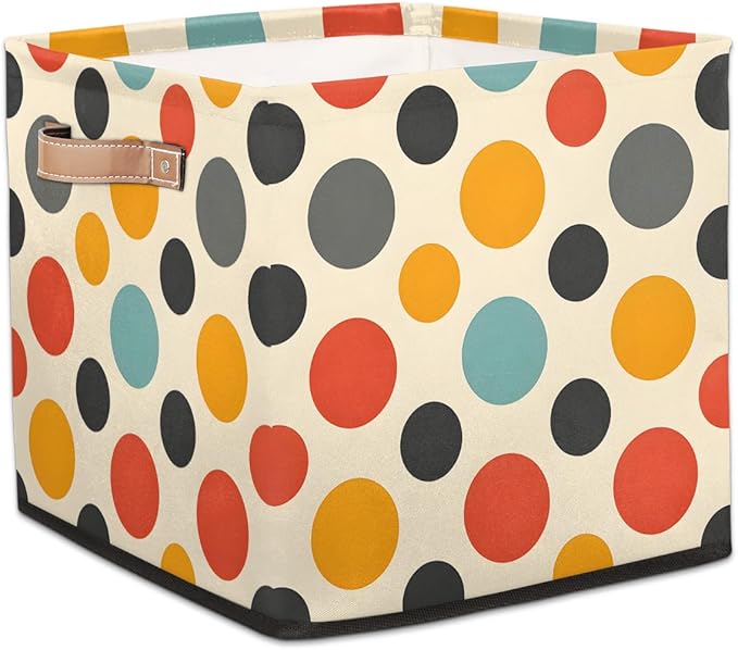 TropicalLife 13x13x13 Inch Large Fabric Storage Cube Vintage Polka Dots Foldable Storage Bin with Handles Organizer Boxes Cube Basket for Shelves Organizing Closet
