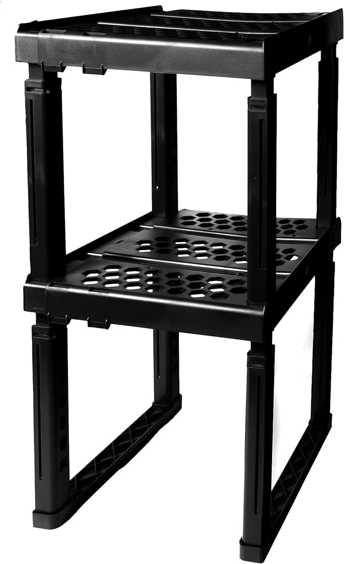 Locker Organizer Shelf， Adjustable Width and Height, Ideal Locker for School, Office, and Gym Lockers (Black 2 Pack), PLKSLF01