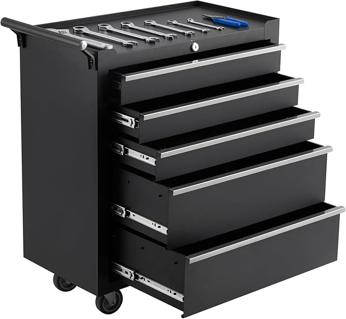 5-Drawer Rolling Tool Chest with Wheels and Locking System, Portable Tool Cabinet for Garage, Workshop, Mechanic, Heavy Duty Tool Box with Drawers, Detachable Storage for Home and Shop, Black