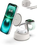 Belkin MagSafe Charger Compatible, 3-in-1 Charging Station, Qi2.2 25W w/Cooling Fan (On/Off Control) Magnetic Wireless Charger for iPhone 17, Apple Watch, AirPods, Pixel 10 (45W Adapter Included)