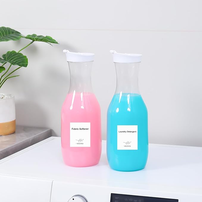 54 OZ Laundry Detergent Dispender by VEGEVIGI, 54OZ Laundry Soap Disepenser, Liquid Laundry Detergent Container Organizer, Plastic Fabric Softener Dispenser, Powder Detergent Dispenser, 2PACK