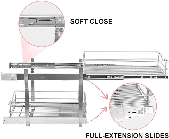 2 Tier Pull Out Cabinet Organizer,(8½"W x 22" D) Soft Close Slide Out Drawer For Kitchen Base Cabinet, Individual Pull Out Shelf, Roll Out Pantry Organization, 22 Inch Deep