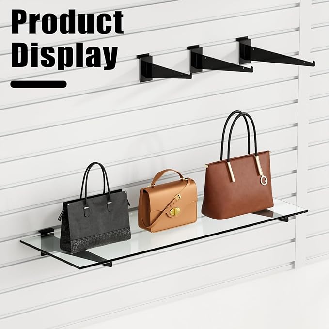 8" Black Slat Wall Shelf Brackets,10 PCS Slat Wall Brackets with Lip, Floating Metal Slat Wall Accessories