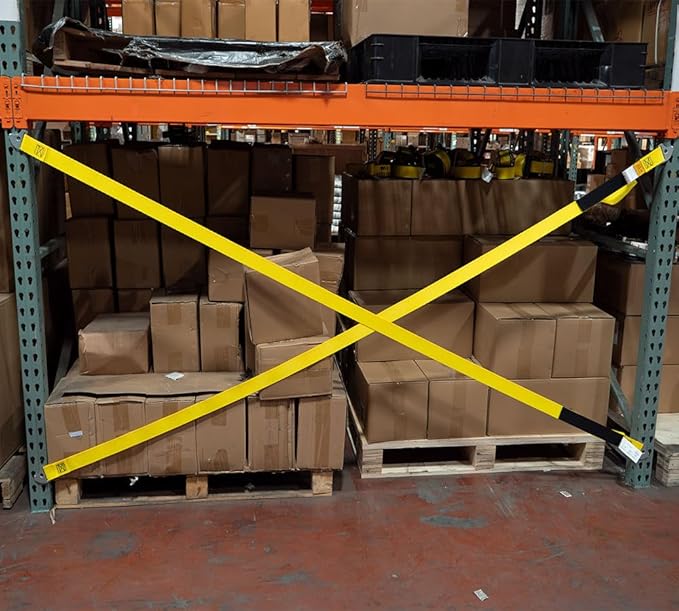 Mytee Products 2" x 98.5" Pallet Rack Safety Straps - 2400 lbs Breaking Strength - Yellow Polyester - Fits 8 ft Pallet Bay