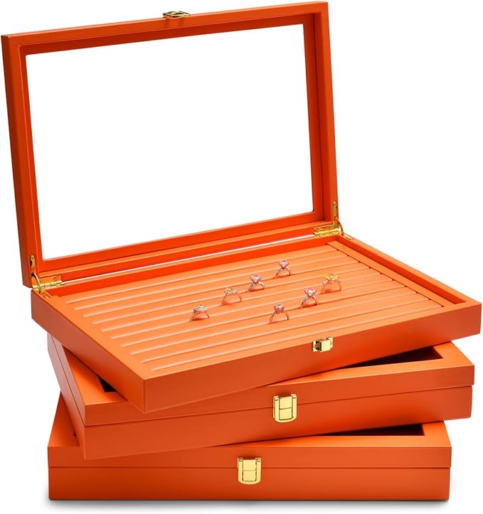 Oirlv Premium Leather Necklace Bracelet Organizer Tray with Acrylic Lid Jewelry Display Case Drawer Insert Jewelry Organizer for women