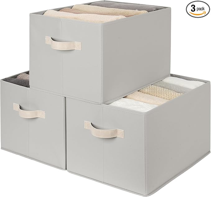 StorageWorks Storage Baskets for Shelves, Foldable Fabric Closet Storage Bins with Handles, Fabric Storage Bins Clothes Organizer, Light Gray, 3-Pack, Extra Large