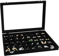 Wudygirl 40 Grid Jewelry Organizer Tray for Earrings Rings Bracelets Storage Necklaces Display Large Jewelry Box with Clear Lid Multiple Compartments Drawer Organization (Black Velvet)