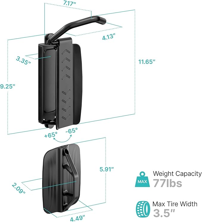 Bike Rack Garage, Heavy Duty Swivel Bike Wall Mount, Holds 77 Lbs, Bike Hangers for Garage, Adjustable Indoor Bike Storage for Bedroom Home Office, 1 Pack
