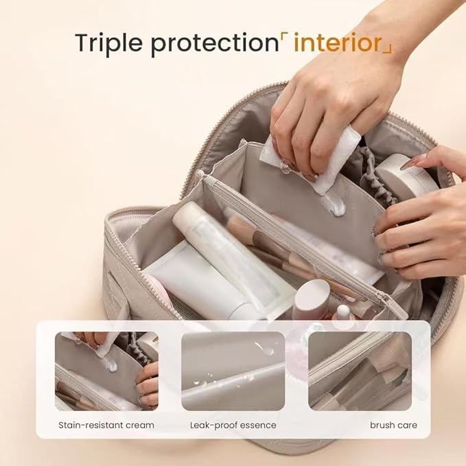 2026 Travel Makeup Bag for Women – 180° Lay-Flat Puffy Cosmetic Organizer with 5 Compartments, Water-Resistant & Machine Washable Makeup Case,Puffy Padded Organizer for Toiletries,Ideal Gifts for Her