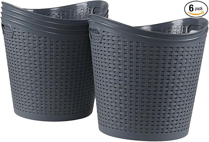 6 Packs 30 Liter Round Plastic Laundry Baskets, Grey Clothes Hamper, Large Basket for Storage