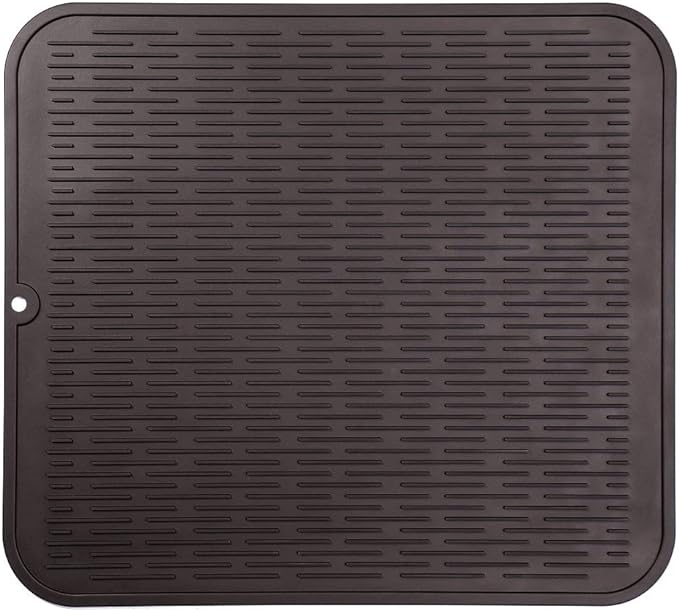 Silicone Dish Drying Mat for Multiple Usage,Easy clean,Eco-friendly,Heat-resistant Silicone Mat for Kitchen Counter or Sink,Refrigerator or Drawer Liner Coffee XL 18 inches x 16 inches