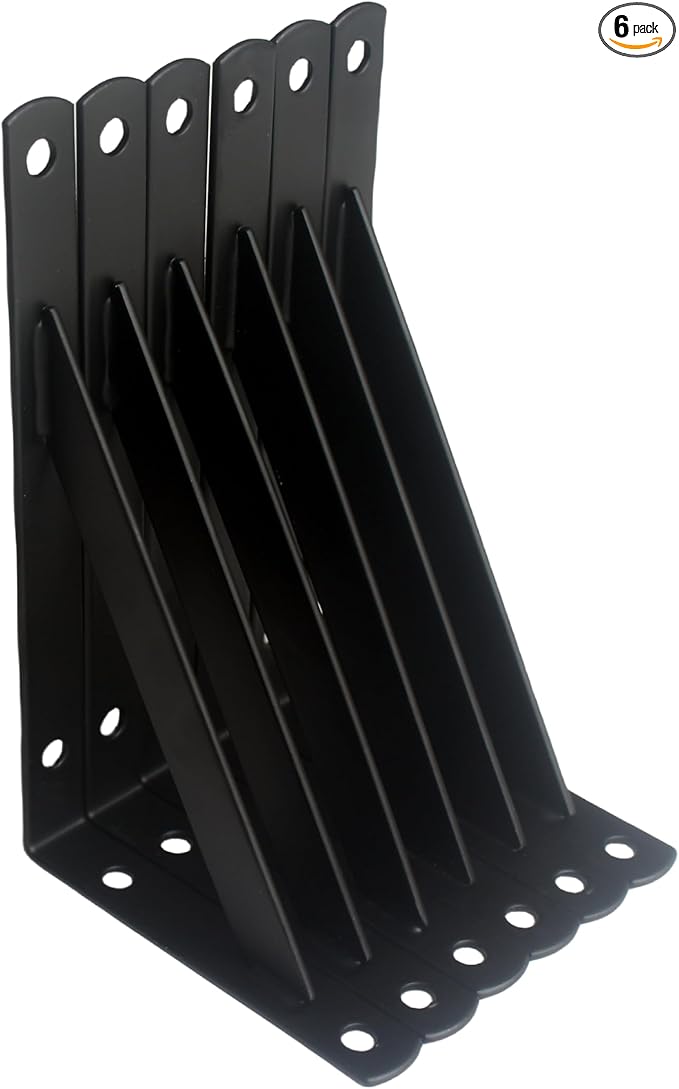 6 Pack L6 x H 3.5" Black Heavy Duty Shelf Brackets with Screws Metal Shelf Brackets Shelf Support Angle Brackets for Shelves L Brackets Heavy Duty Floating Shelf