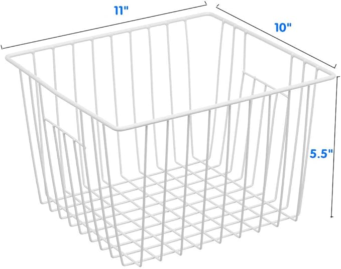 6 Pack Wire Storage Baskets for Organizing, Freezer Organizer Bins, Pantry Organization Bins Cabinets - Metal Basket Kitchen, Laundry, Fridge, Bathroom Countertop Organizer, Pearl White