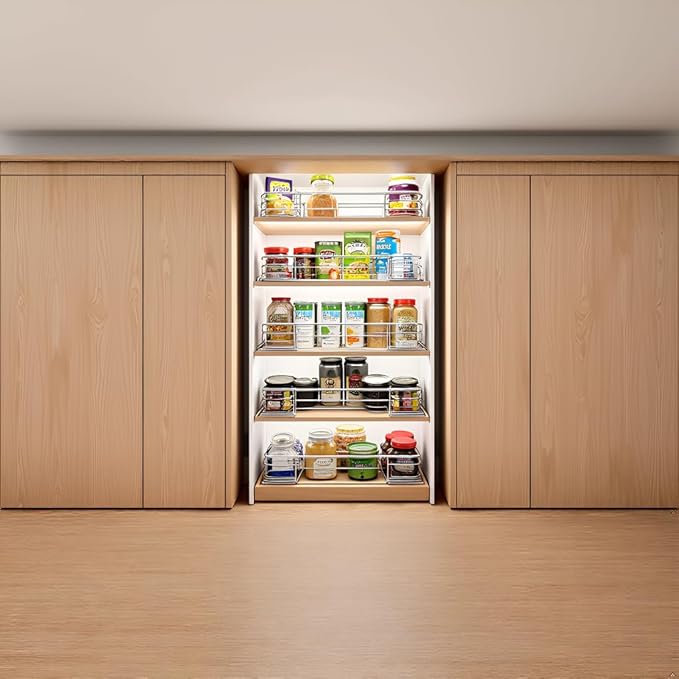 Sliding Cabinet Organizer Pull Out Shelves (11" W x 21" D), Heavy-Duty Slide Out Shelf, Steel Metal Cabinet Roll Out Shelves for Kitchen Bathroom, Chrome
