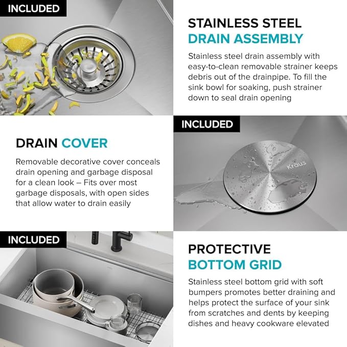 KRAUS Kore 33-Inch Farmhouse Workstation 16 Gauge Single Bowl Stainless Steel Kitchen Sink with Accessories, KWF210-33