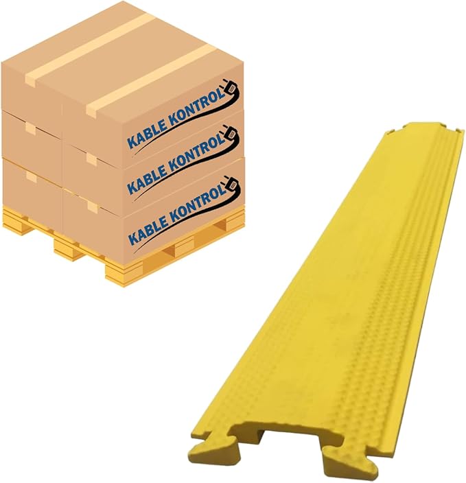 Kable Kontrol Drop Over Floor Cord Cover – 60” Inch Long 1 Channel Cable or Wire Protector – 10 Pcs Bulk Pack - Rubber Ramp for Indoor and Outdoor Use – Yellow