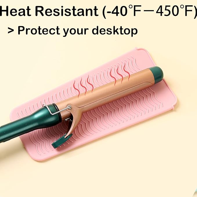 Heat Resistant Silicone Mat with Hanging Hole, Straightener Heat Resistant Travel Mat & Pouch for Curling Iron, Flat Iron and Other Hot Hair Styling Tools, 11 x 5 in, Pink