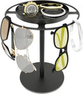 LSK Metal Sunglasses Organizer, Glasses Holder Stand with Storgae Tray, Eyeglasses Holder with Anti-Slip Pads for Tabletop, Desk, Dresser, Matte Black