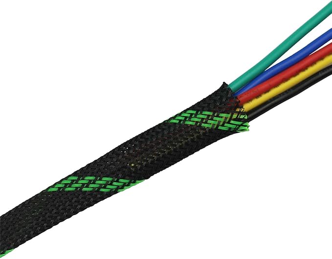 30ft PET Expandable Sleeving Wire Cable Sleeve (2/3", Green&Black)