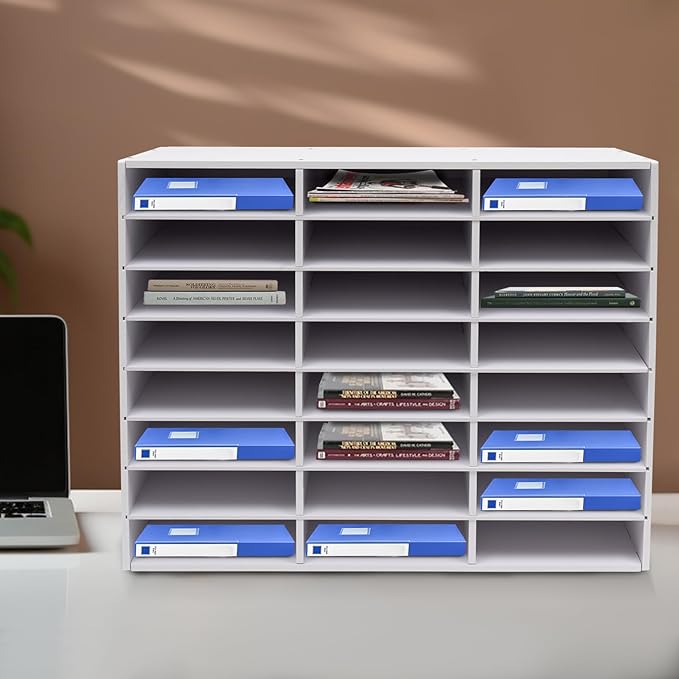 Mail Sorter Organizer, 24 Compartments Mailbox for Classroom, Desktop File Organizer with Adjustable Shelves, for Office Home Classroom, White