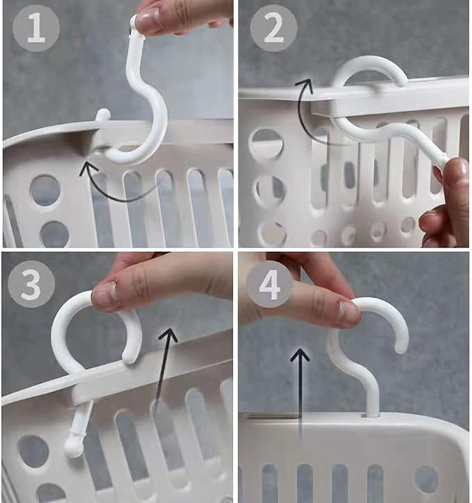 3PCS Plastic Hanging Baskets for Shower, Organizer With Hooks, Rectangle 10.6Inches Small Storage Basket (Beige)
