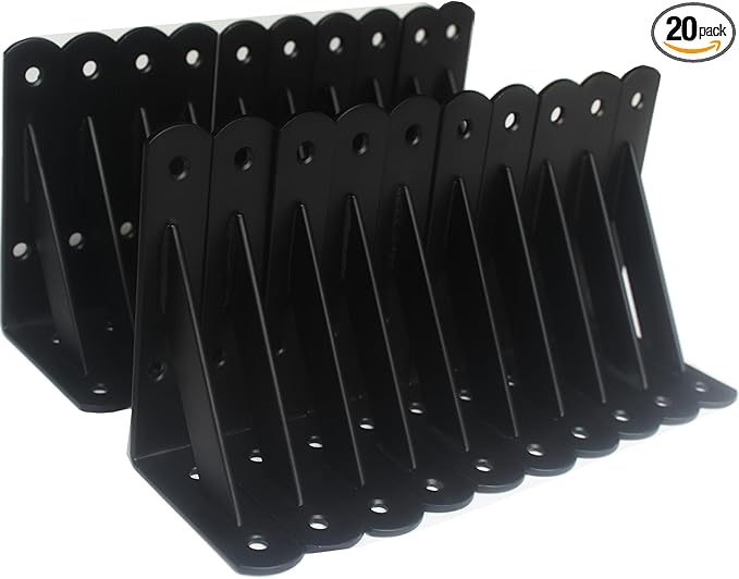 20 Pack L5 x H 3" Black Heavy Duty Shelf Brackets with Screws Metal Shelf Brackets Shelf Support Angle Brackets for Shelves L Brackets Heavy Duty Floating Shelf