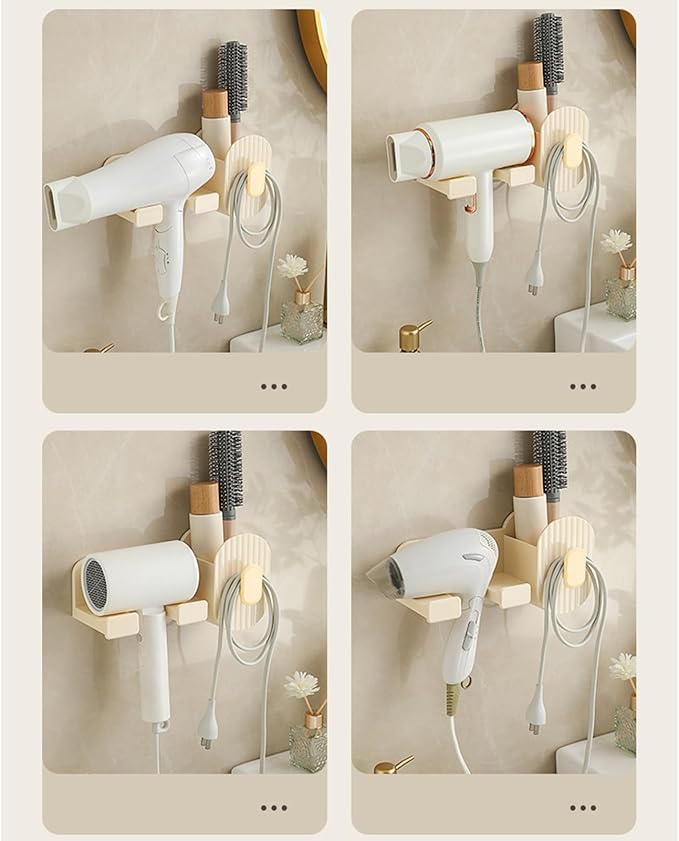 Wall Hair Dryer - Adhesive Storage Rack - Hair Tool Organizer | for Brush Bottle Curling Iron Comb Barrettes Cosmetics Straightener Home Bedroom Laundry Room