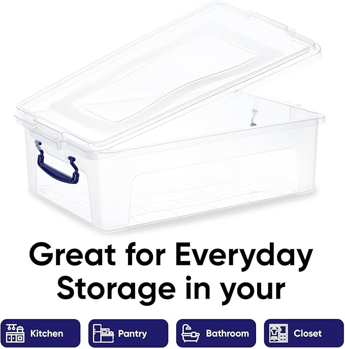 Superio Storage Bins with Lids- Clear Boxes for Organizing, Stackable Plastic Containers- BPA Free, Non-Toxic, Odor Free, Organizer for Home, Office, Dorm (6 Pack, 22.7 Qt)