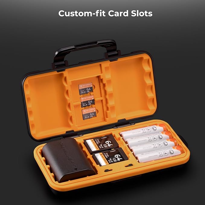 K&F CONCEPT Camera Battery SD Card Holder for 4 SD Cards/6 TF/2 CF/2 XQDs Cards, 2 Slots Battery Storage Case, Water-Resistant Anti-Shock Case for DSLRs, Action Camera Batteries, NP-FZ100